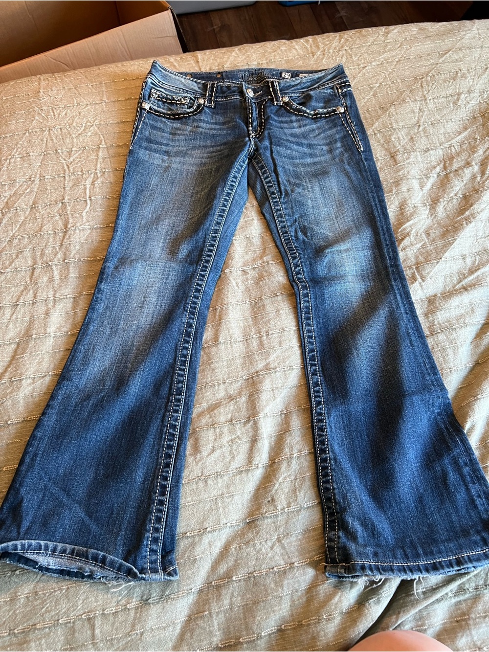 Miss Me Dark Blue Boot Cut Jeans with Studded Pocket Detail - Picture 2 of 6